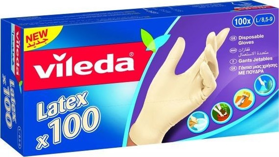 Offer Vileda Disposable Latex Gloves Large 80+20 Free